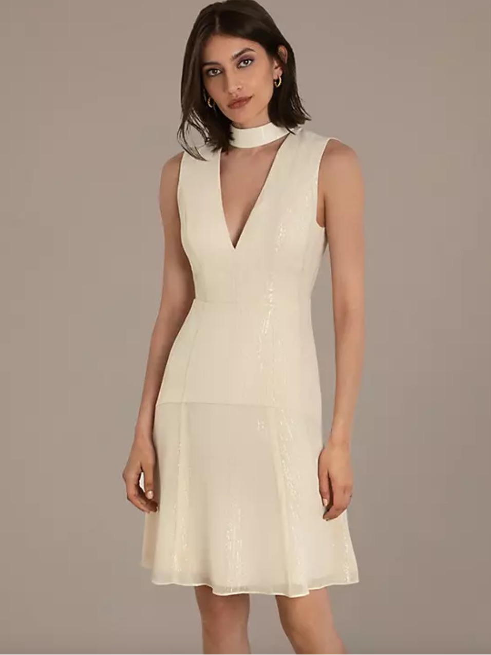 Nwt Fame And Partners Lima V-Neck Open Back Short Dress Champagne Size 14